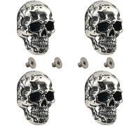 CABODYALS 1 Box 4Pcs Antique Silver Skull Rivets With Screw Goth Alloy Conchos Pins Vintage Skeleton Stud Buttons Decorative Rock Style Rivet for Leather Purse Bag Halloween Decor Clothing Accessories
