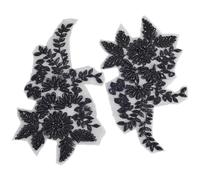 CABODYALS 1 Pair 3D Sequin Flower Applique Black Beaded Embroidered Lace Appliques Trim Polyester Floral Pearl Embroidery Sew on Tulle Patches for Sewing Making Clothes Dresses Gowns Supply