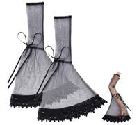 CABODYALS 1 Pair Black Lace Gloves Puff Tulle Sleeves Sheer Removable Puffy Gothic Detachable Long Vintage Mesh Punk Arm Fingerless Sleeve for Women Wedding Lolita Gowns Dresses Birthday Costumes