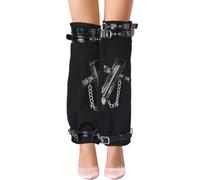 CABODYALS 1 Pair Black Long Gothic Punk Harajuku with Straps Belt Buckles Cross Zipper Loose Baggy Socks Leg Sleeves Warmer Over The Knee Boot Cover Warmers for Women Streetwear Rave Grunge