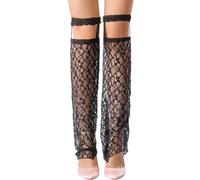 CABODYALS 1 Pair Black Polycotton Long Sheer Thin Baggy Loose Mesh Lace Over The Knee Boots Cover Sleeves Footless Socks Leg Warmer with Garter Calf Warmers for Summer Women Lolita Shoses