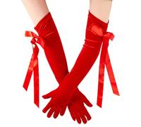 CABODYALS 1 Pair Dark Red Velvet Gloves Long Elbow Length Opera Formal Elegant Gloves 1920s Flapper Gatsby Costume Accessories with Bow Ribbon for Women Wedding Evening Party Dresses Cosplay Christmas