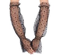 CABODYALS 1 Pair Heart Mesh Puff Arm Sleeves Glove Black Sheer Summer Sun Protection Removable Breathable Tulle Puffy Lace Cover Sleeves Detachable Gloves for Women Wedding Dress Gowns Party Birthday