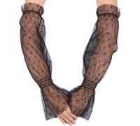 CABODYALS 1 Pair Mesh Puff Arm Sleeves Glove Black Sheer Summer Sun Protection Removable Breathable Tulle Puffy Lace Sleeves Detachable Polyester Gloves for Women Wedding Dresses Gowns Party Birthday