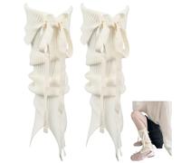 CABODYALS 1 Pair White Cotton Loose Leg Warmers Vintage Bowknot Layered Long Socks Cute Polyester Ruffled Kawaii Jk Legs Sleeves for Women Lolita Party Festival Birthday Clothing Accessory Decor Gift