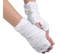 CABODYALS 1 Pair White Gothic Fingerless Gloves Broken Torn Slit Goth Ripped Holes Punk Rave Gloves Halloween Grunge Arm Warmers Bulk for Costume Prom Party Cosplay Clothes Decoration Accessory