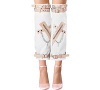 CABODYALS 1 Pair White Long Gothic Punk Harajuku with Straps Belt Buckles Cross Zipper Loose Baggy Socks Leg Sleeves Warmer Over The Knee Boot Cover Warmers for Women Streetwear Rave Grunge