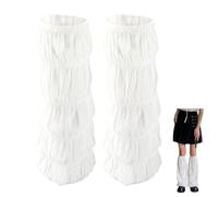 CABODYALS 1 Pair White Pleated Leg Warmers Vintage Ruffled Floral Edging Trimming Soft Layered Fabric Legs Sleeves Polyester Long Socks for Women Parties Festival Birthday Decor Accessories Lolita Jk