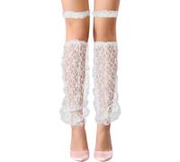 CABODYALS 1 Pair White Polycotton Long Sheer Thin Baggy Loose Mesh Lace Over The Knee Boots Cover Sleeves Footless Socks Leg Warmer With Garter Calf Warmers for Summer Women Lolita Shoses