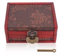CABODYALS 1 Set Red Vintage Wood Lockable Jewellery Box Wooden Keepsake Storage Box with Iron Lock and Key Trinket Treasure Chest with Hinged Lid Locking Stash for Jewellery Ring Trinket Treasure Gift