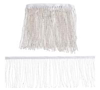 CABODYALS 1 Yard 4 Inch White Glass Beaded Fringe Trim Tubular Silver Beads Chainette Tassel Ribbon Bling Shiny Polyester Trimming for Sewing Making Diy Craft Party Dance Clothing Dresses Accessories