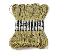CABODYALS 10 Skeins 12 Strands 80M Yellow Brown Polyester Cross Stitch Thread Metallic Glitter Embroidery Floss Gold Silver Shimmer Crewel Floss for Ornament Sewing Weaving Tassels Decorations