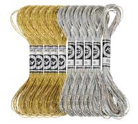 CABODYALS 10 Skeins Metallic Embroidery Floss Silver Gold Glitter Cross Stitch Tassel Thread Friendship Bracelets Shimmer Polyester Crewel String Bulk Set for Hand Sewing Making Knitting Crafts Diy