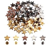 CABODYALS 100 Sets 5 Colors Assorted Color 11MM Metal Star Rivets Punk Rock Leather Tacks Studs Tubular Double Five Pointed Stars Spikes Cap Rivet Kits for Garment Repair Decor Arts Crafts