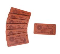 CABODYALS 100Pcs Brown Pu Leather Label Crochet Labels Rectangle Handmade Cat Rabbit Animal Custom Embossed Labels with Holes Tag Patches for Sewing Knitting DIY Clothes Jeans Hats Bags Craft