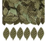 CABODYALS 100Pcs Dark Olive Green Velvet Fabric Leaves Spring Faux Artificial Craft Small Leaf Double Face Decorative Cloth Appliques Bulk for Sewing Making Wedding Party Scrapbooking Decor Diy