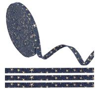 CABODYALS 10M 10mm Dark Blue Denim Ribbon Applique Patriotic Gold Foil Star Pattern Printed Polyester Jeans Fabric Ribbons Bulk for Sewing Making Garment Decoration Arts Crafts Supply