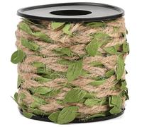 CABODYALS 10M 2mm Green Leaf Ribbon Leaves Jute Twine String Burlap Olive Rope Artificial Leaves Vine Ribbon Rattan Braid Trim for Making Craft Christmas Tree Wall Wedding Garden Home Decoration Diy