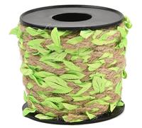 CABODYALS 10M 2mm Green Leaves Ribbon Artificial Leaf Jute Twine String Burlap Trim Rattan Cord Creative Braid Vine with Polyester Fabric Leaves for Craft Garden Jungle Home Decoration Diy Project