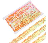 CABODYALS 10M 3 Row Elastic Sequin Ribbon Trim Orange Glitter Sequins Strip Trim Flat Round Metallic Bling Stretch Paillette Fabric Lace Trim for Sewing Making Crafts Dresses Party Decor Supply