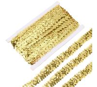 CABODYALS 10M 3 Row Elastic Sequin Trim Gold Round Flat Glitter Sequins Fabric Ribbon Bling Paillette Metallic Stretch Strip Lace Trim for Sewing Making Crafts Dress Clothes Party Craft Diy Supply