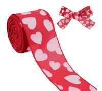 CABODYALS 10M 65mm Love Ribbon Red Polyester Printed Valentine Wired Ribbon White Heart Pattern Print Fabric Ribbons Bulk Roll for Sewing Making Crafts Gift Wrapping Wreaths Wedding Decor Supply