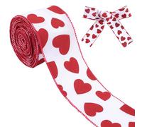 CABODYALS 10M 65mm Red and White Heart Ribbon Love Print Ribbon Roll Polyester Valentine Wired Printed Fabric Ribbons Bulk Roll for Sewing Making Crafts Gift Wrapping Wedding Home Decor Diy Supply