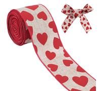CABODYALS 10M 65mm Red Ribbon Love Heart Pattern Print Ribbon Polyester Brown Valentines Day Printed Fabric Ribbons Wired Bulk Roll for Sewing Making Craft Wreath Party Birthday Bouquet Diy Supply