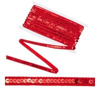 CABODYALS 10M Red Glitter Sequin Trim Single Row Braid Ribbon Flat Round Paillette Lace Trimming Spangle Sequins Rolls Shiny Polyester Strips for Sewing Making Clothes Garment Decoration Diy Craft