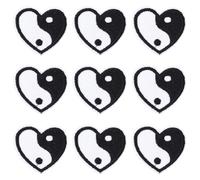 CABODYALS 10PCS 34MM Black White Yin Yang Iron on Patches Mini Heart Sew on Patch Tai Chi Embroidered Repair Applique Bulk for Sewing Making Clothes Shirt Valentines Backpack Christmas Diy Supply