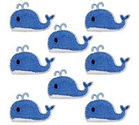 CABODYALS 10Pcs Bule Whale Shape Sea Embroidered Patch Cartoon Ocean Animal Sew on Patches Cute Fish Iron on Repair Appliques Emblem Bulk for Sewing Making Crafts Clothes Bag Jeans Supply