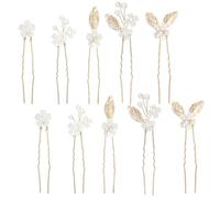 CABODYALS 10Pcs Gold Flower Beaded Hair Pins Clips Headpiece Set Glitter Golden Floral Leaf Pearl Rhinestone Barrette U Shape Bobby Decorative Pin for Women Wedding Bridal Prom Party Daily Decoration