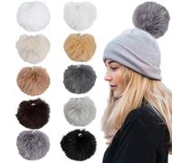 CABODYALS 10Pcs Mixed Color Faux Rabbit Fur Pom Poms Knitting Hat Pompoms Balls with Elastic Loop Removable Crochet Accessories for Hats Shoes Scarves Gloves Bags Keychains DIY Craft