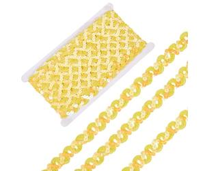 CABODYALS 11M 17mm Yellow Sequin Braid Trim Wave Bending Paillettes Lace Trimming Strips String Sparkling Round Flat Spangles Ribbons for Sewing Making Bags Hats Headband Decor Belt Diy Craft Supply
