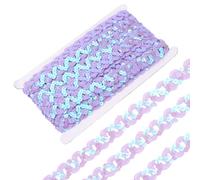 CABODYALS 11M Purple Sequins Ribbon Braid Sparkle Trimming Flat Wavy Paillette Fabric Sew on Sequin Strip Lilac Shiny String Polyester Ribbons for Sewing Making Diy Clothing Accessories Party Decor