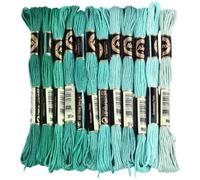 CABODYALS 12 Skeins 6 Strands Green Cross Stitch Thread Variegated Gradient Embroidery Floss Polyester Yarn Friendship Bracelet String Threads for Hand Sewing Bracelets Needlecraft Diy Craft Stitching