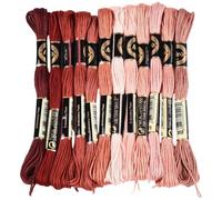 CABODYALS 12 Skeins 6 Strands Red Brown Embroidery Thread Variegated Gradient Cross Stitch Floss Friendship Bracelet String Yarn Polyester Threads Bulk for Hand Sewing Bracelets Making Needlecraft Diy