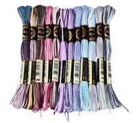 CABODYALS 12 Skeins 96M Cross Stitch Floss Variegated Embroidery Thread Bulk 6 Ply Polyester Colorful Purple Friendship Bracelet String for Sewing Making Needlecraft Knitting Clothes Stitching