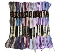 CABODYALS 12 Skeins 96M Purple Embroidery Thread Variegated Cross Stitch Floss Bulk 6 Ply Polyester Yarn Colorful Friendship Bracelet String for Sewing Making Needlecraft Knitting Stitching Diy