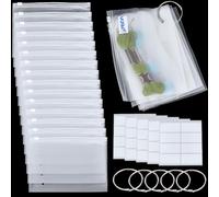 CABODYALS 125Pcs Clear Floss Organizer Plastic Bags Thread Zipper Storage Pouch with Blank Stickers Binder Ring Clips Cross Stitch Bag for Round Knitting Needles Folder Cable Knit Needle Holder