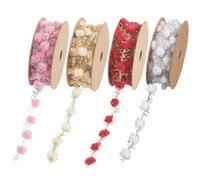 CABODYALS 12M 13mm 4 Rolls Colorful Metallic Wire Pom Pom Mini Ball Gold Silver Tinsel Strand Trim Fringe Lace String Polyester Ribbon for Gift Wrapping Holiday Decoration Diy Craft Supply