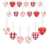 CABODYALS 12PCS 6 Styles Red Pink White Heart Shaped Fabric Ornaments Soft Plaid Checkered Hearts Foam Hanging Valentine Day Decoration Ornament for Christmas Tree Wedding Anniversary Party Home Decor