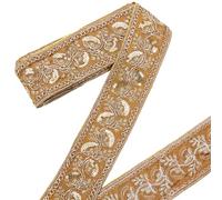 CABODYALS 13.72M 55mm Gold Jacquard Ribbon Vintage Embroidery Trim Sequin Floral Leaf Pattern Embroidered Lace Single Face Ribbons for Sewing Making Clothing Accessories Decor Diy Craft