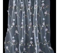 CABODYALS 130CM White Embroidery Grey 3D Flower Netting Tulle Floral Mesh Sheer Embroidered Lace Soft Transparent Decorative Fibre Fabric for Sewing Wedding Home Decoration Diy Craft Supplies