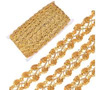 CABODYALS 13M 28mm Gold Sequin Lace Trim Glitter Braid Floral Trimming Metallic Flat Paillette Strips Woven Sparkle Ribbons for Sewing Making Clothing Accessories Decoration Party Hats Diy Crafts