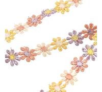 CABODYALS 15 Yards 12mm Floral Applique Ribbon Flower Embroidery Lace Edge Trim Polyester Vintage Colorful Daisy Fabric Trimming for Sewing Making Crafts Wedding Dresses Bouquets Home Decor Supply