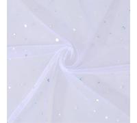 CABODYALS 150CM 100CM White Sequin Mesh Sheer Fabric Sparkle Paillette Tulle Netting Glitter Transparent Lace Veil Shiny Cloth Polyester Fabrics for Sewing Making Wedding Decor Clothes Diy Crafts