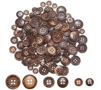 CABODYALS 150PCS 3 Sizes and Styles Coconut Shell Brown 4 Holes Wood Buttons Vintage Flat Round Shape Rustic Natural Wooden Retro Assorted Button for Sewing Clothing Shirt Decorations Crochet Diy
