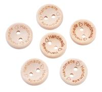 CABODYALS 15MM 100 Pcs 2 Holes Wood Handmade with Love Buttons Small Round Flat Natural Button Wooden Mini Classic Sewing Buttons Bulk for Sewing Making Crafts Trimmings Decor Accessories Supplies