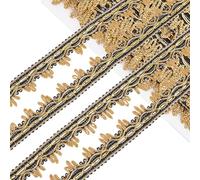 CABODYALS 16.46M 25mm Black Braid Gimp Ribbon Gold Lace Edging Trim Flower Pattern Metallic Woven Vintage Fringe Upholstery Trimming for Sewing Making Diy Crafts Dresses Clothes Home Decor Supply